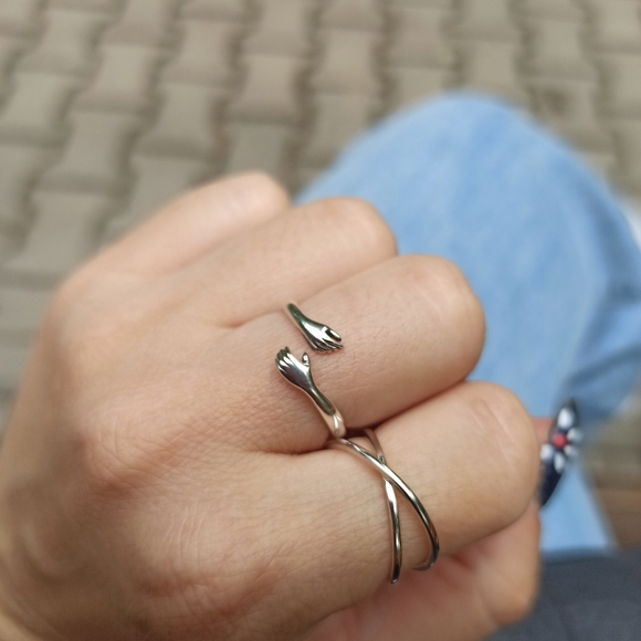 925 Sterling Silver Hug Warmth and Love HandAdjustable Ring for Women Party - Picture 5 of 7